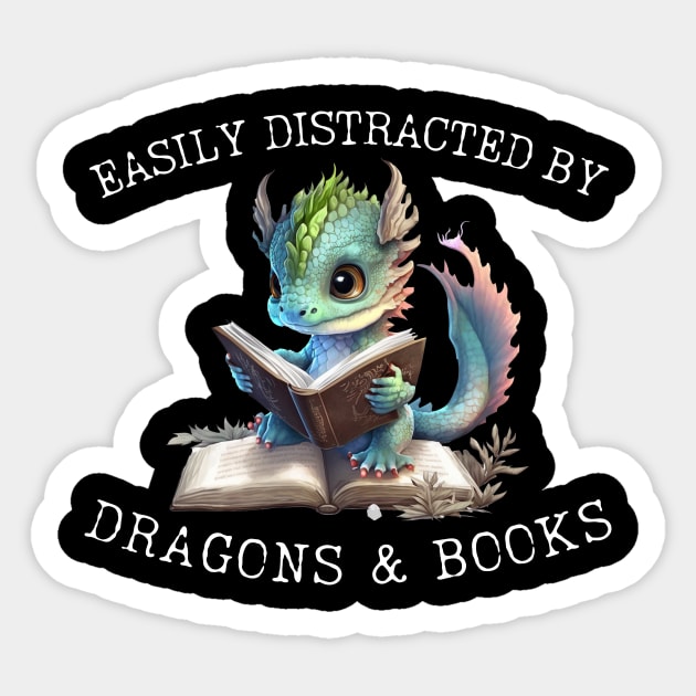 Easily Distracted By Dragons And Books Introvert Sticker by K.C Designs